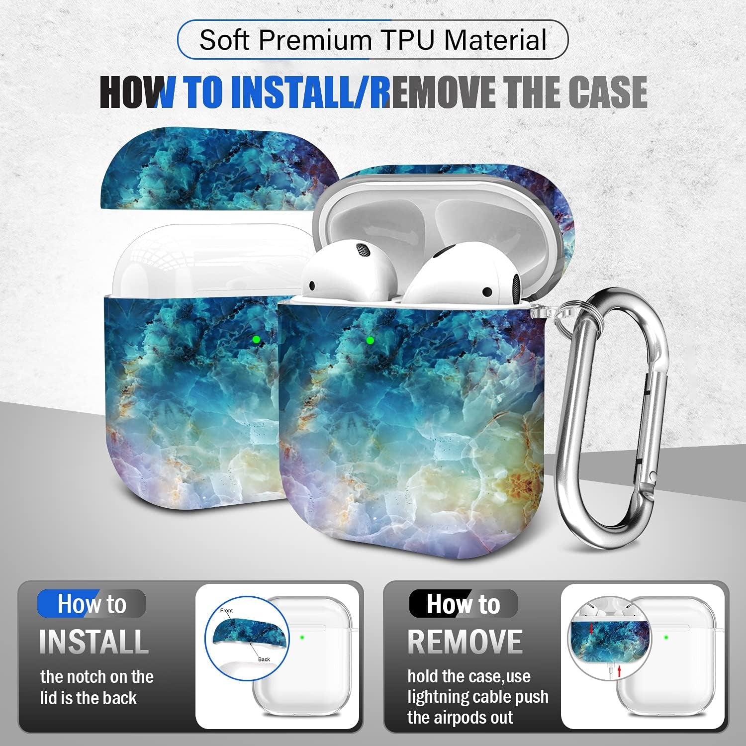 For Airpods Case Cover, for Airpods Protective Cases Shockproof Hard PC Cover Skin Kit with Keychain for Girls Men Women Compatible with for Airpods 2& 1 Charging Case [Front LED Visible]